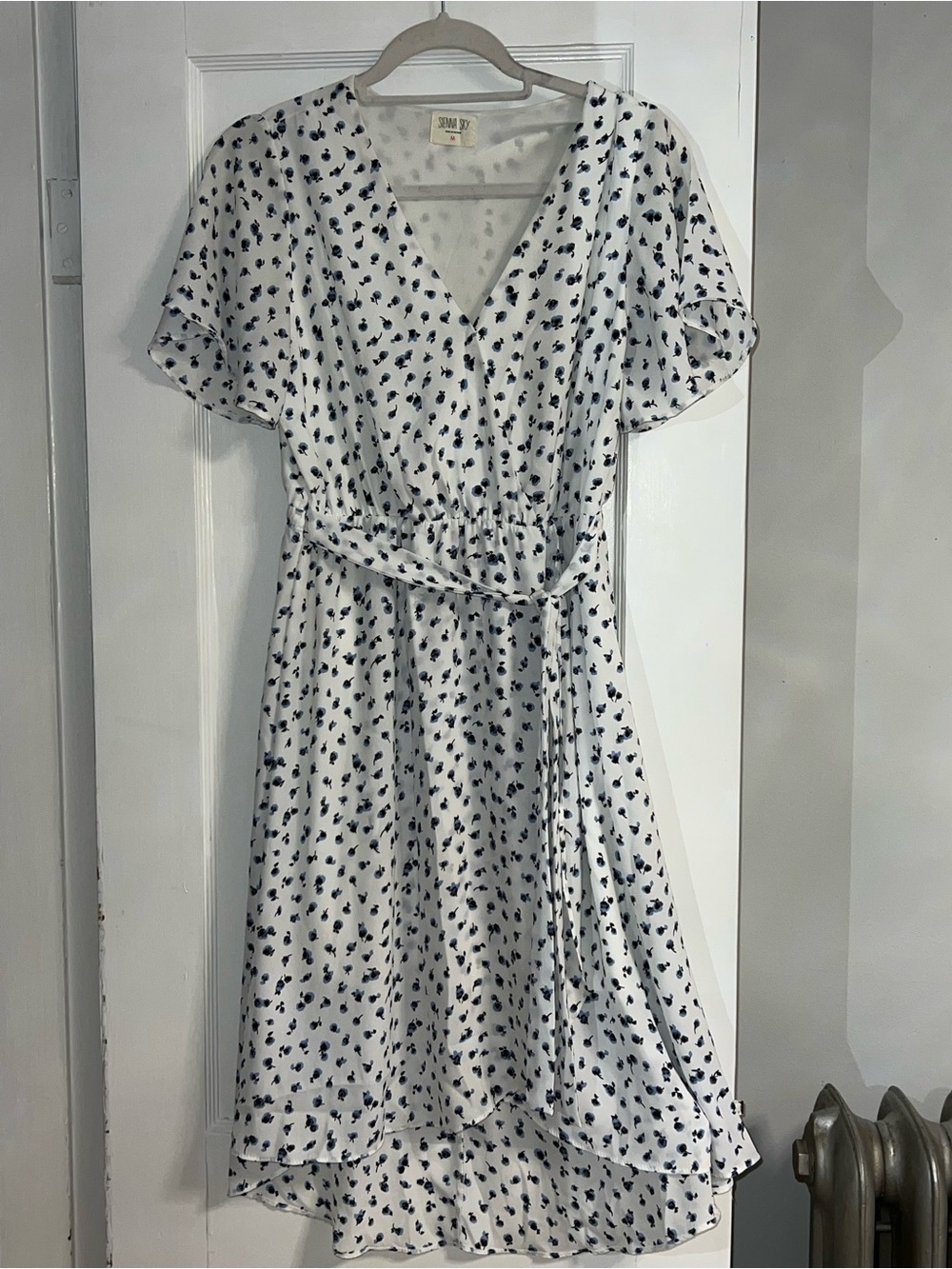 Floral Wrap Dress - White with Blue Print